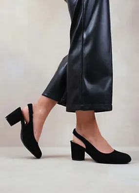 Edith Black Suede Wide Fit Slingback Court Shoes by Where’s That From | Look Again