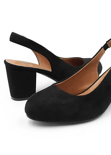 Edith Black Suede Wide Fit Slingback Court Shoes by Where’s That From | Look Again