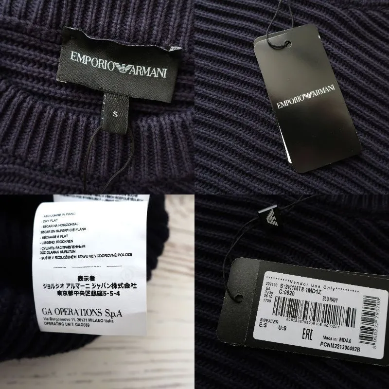 EMPORIO ARMANI  |Crew Neck Pullovers Long Sleeves Plain Cotton Sweaters