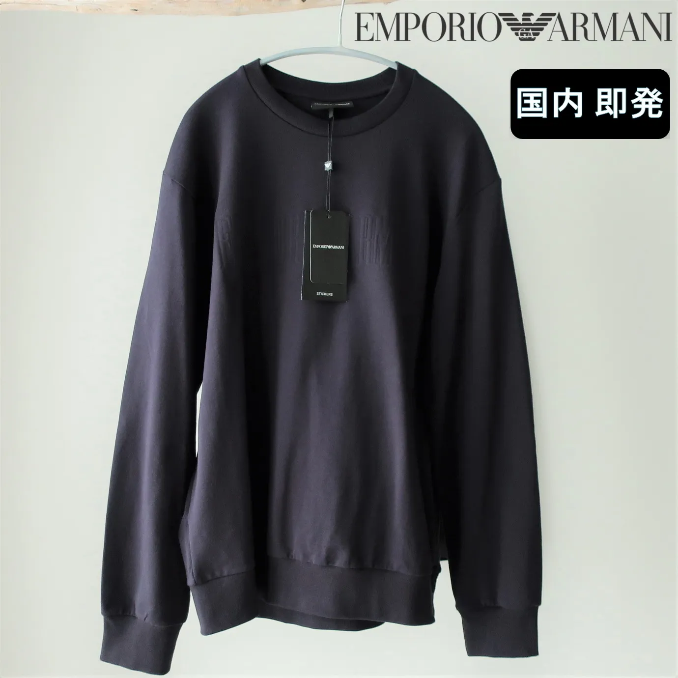 EMPORIO ARMANI  |Pullovers U-Neck Long Sleeves Cotton Oversized Logo