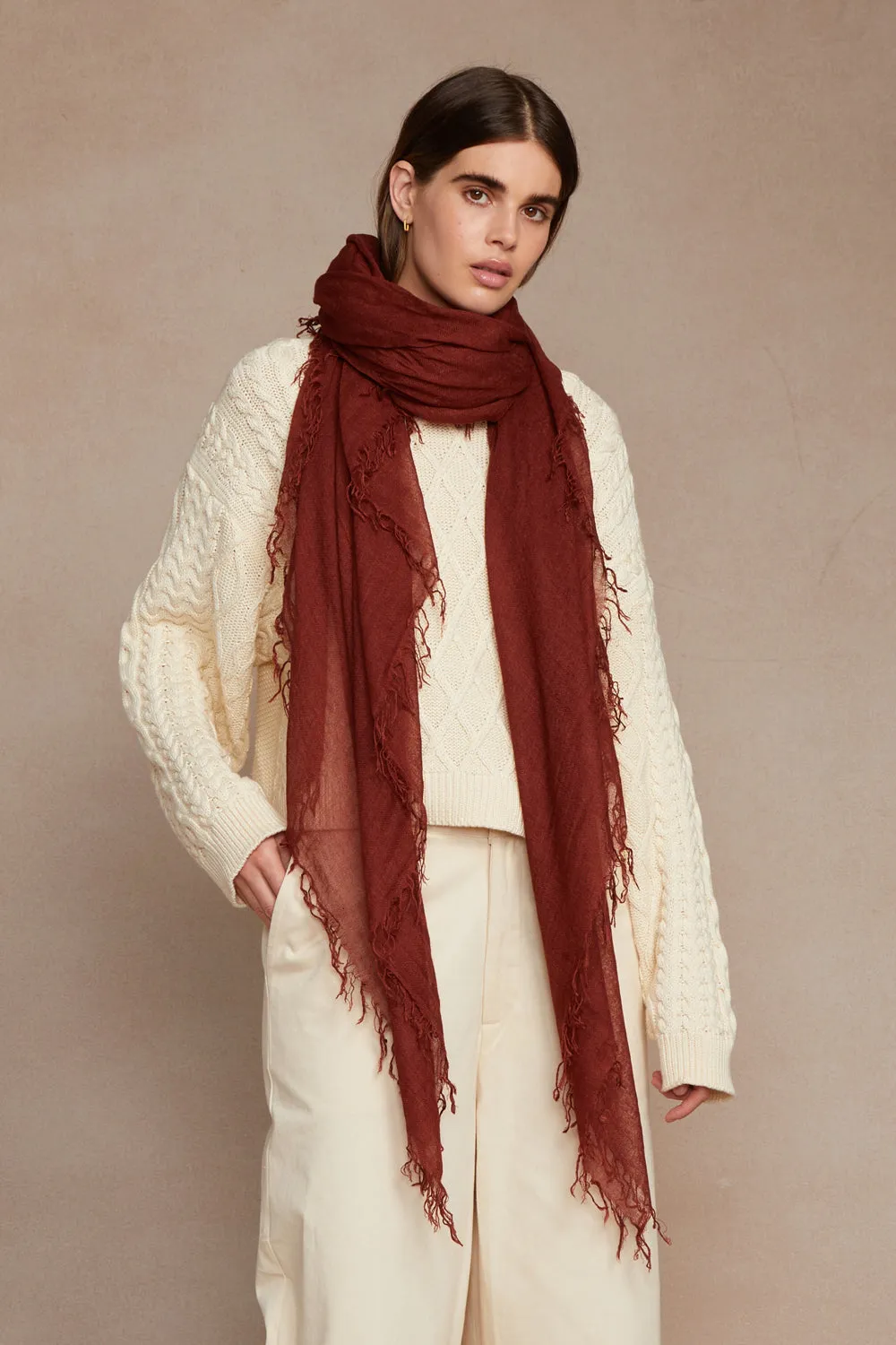 Fired Brick Cashmere and Silk Scarf