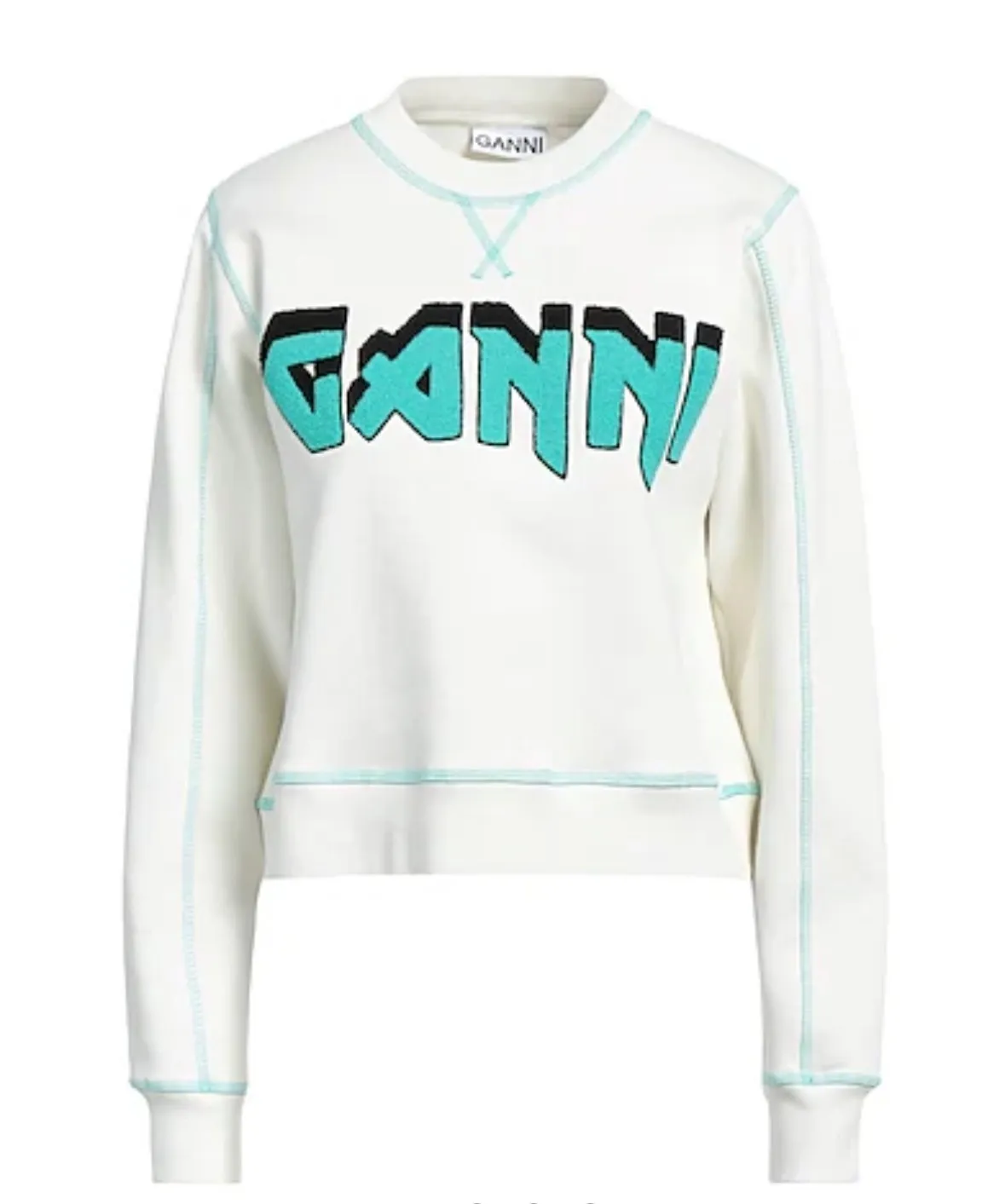 Ganni  |Crew Neck Rib Long Sleeves Cotton Logo Hoodies & Sweatshirts