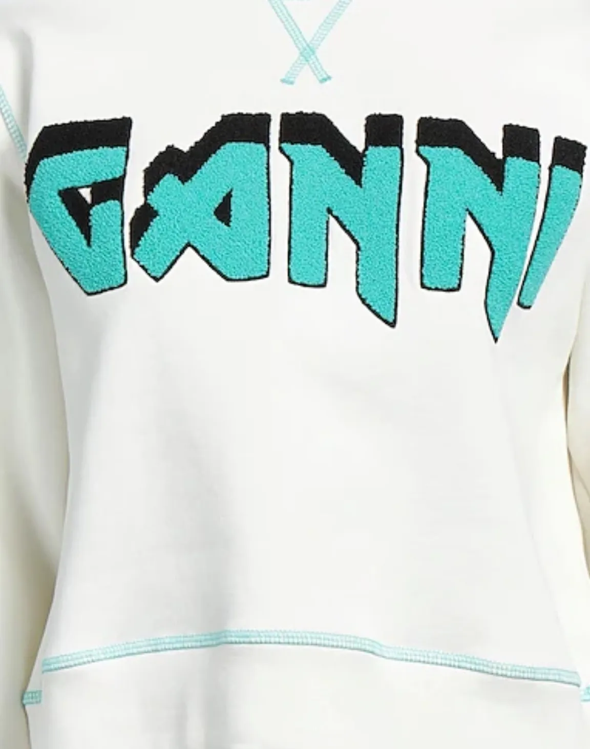 Ganni  |Crew Neck Rib Long Sleeves Cotton Logo Hoodies & Sweatshirts