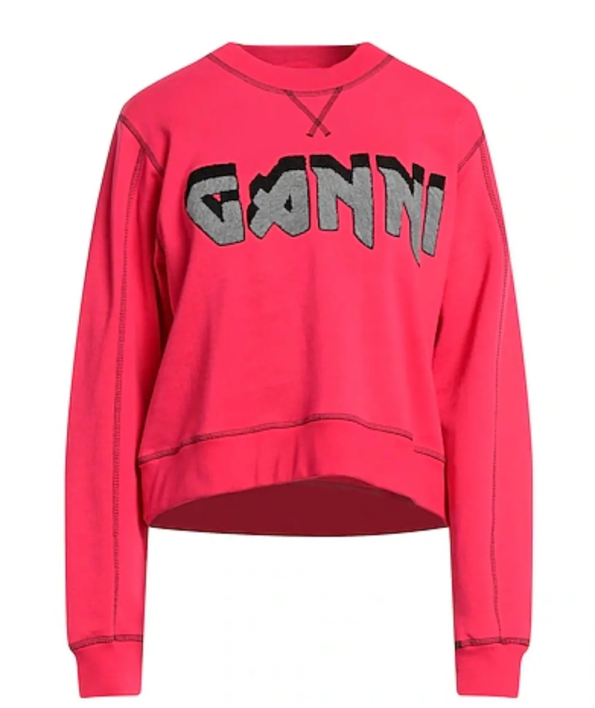 Ganni  |Crew Neck Rib Long Sleeves Cotton Logo Hoodies & Sweatshirts