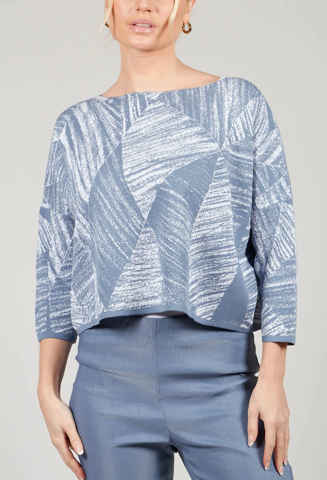 Geometric Jumper in Steel Blue