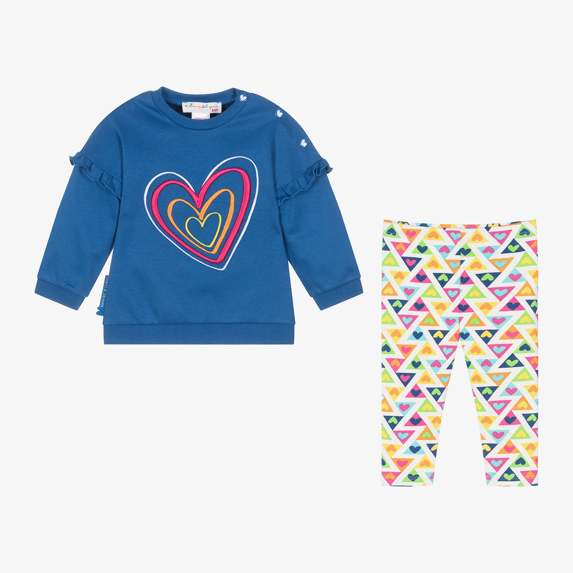 Girls Blue Cotton Heart Leggings Set