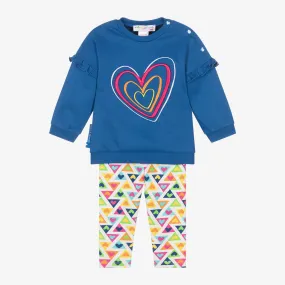 Girls Blue Cotton Heart Leggings Set