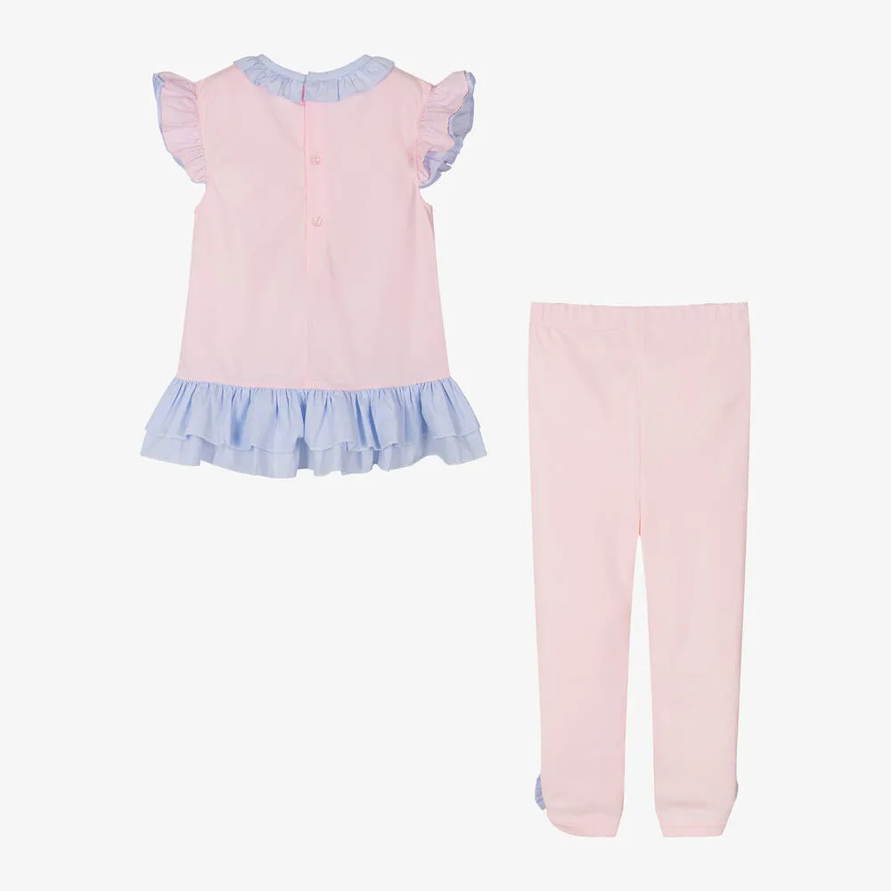 Girls Pink Cotton Leggings Set