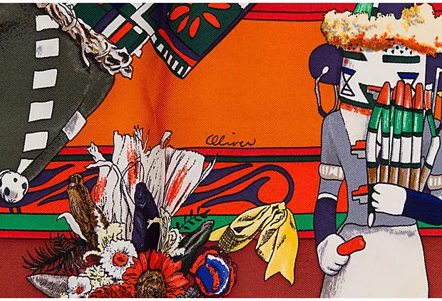 Hermès Rust Kachinas Scarf