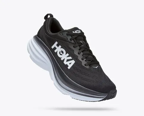 Hoka Mens Bondi 8 Athletic Shoes **Wide WIdth**- Black/White