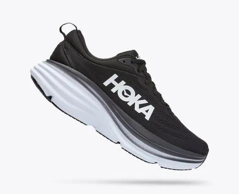 Hoka Mens Bondi 8 Athletic Shoes **Wide WIdth**- Black/White