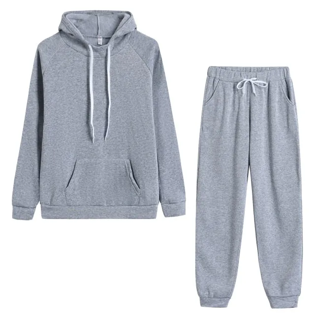 Hoodies+Pants Sport Suit Female Winter Warm Sweatshirt Suit for Woman