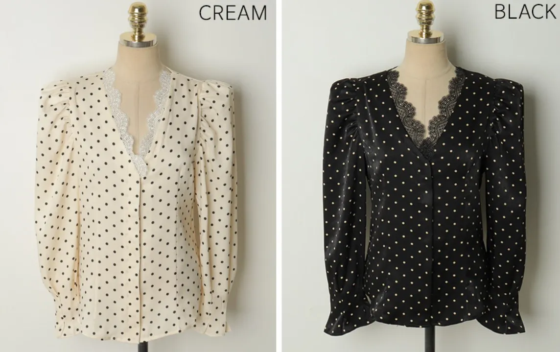 I AM MARI  |Dots Long Sleeves Puff Sleeves Shirts & Blouses