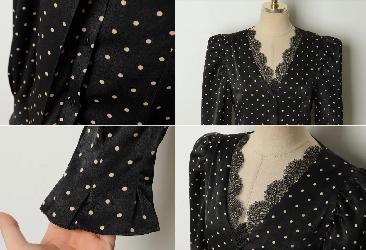 I AM MARI  |Dots Long Sleeves Puff Sleeves Shirts & Blouses