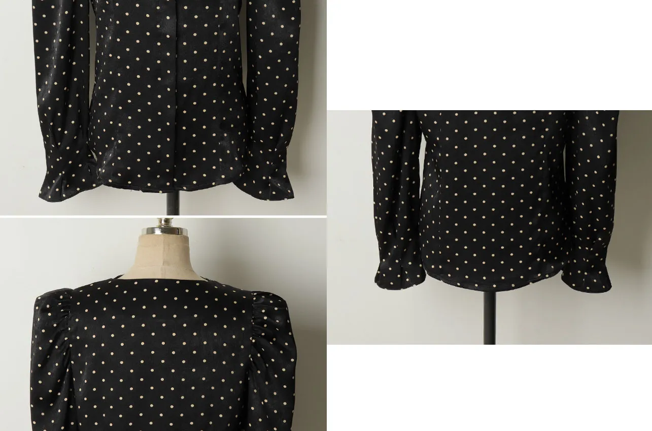 I AM MARI  |Dots Long Sleeves Puff Sleeves Shirts & Blouses