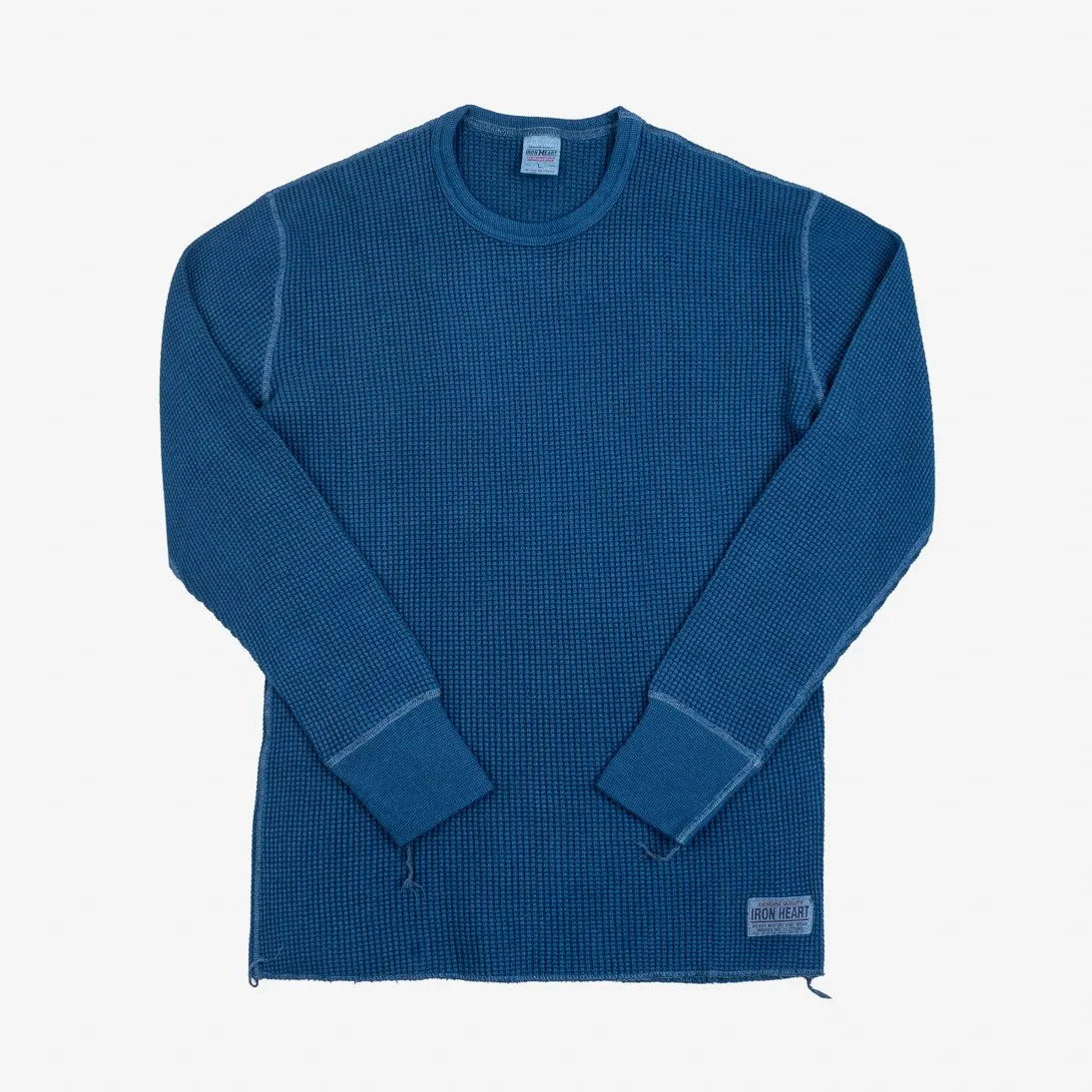 Iron Heart IHTL-1301-IND Waffle Knit Long Sleeved Crew Neck Thermal Top - Indigo Dyed