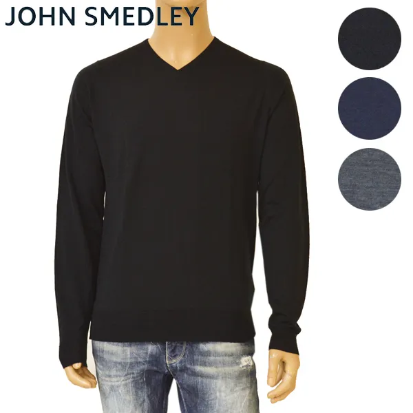 JOHN SMEDLEY  |Pullovers Wool V-Neck Long Sleeves Plain Bridal Sweaters