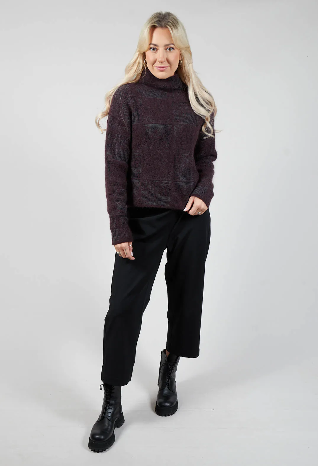 Jumper with Check Design in Plum