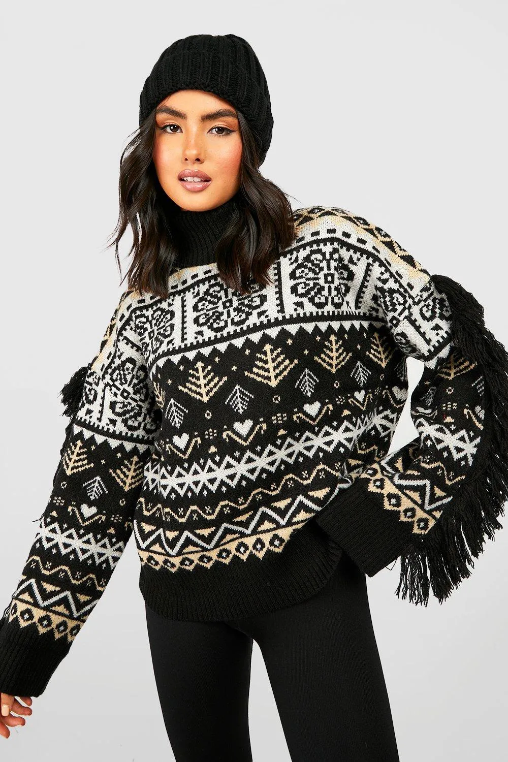 Jumpers & Cardigans | Fairisle Knitted Jumper With Fringing | boohoo