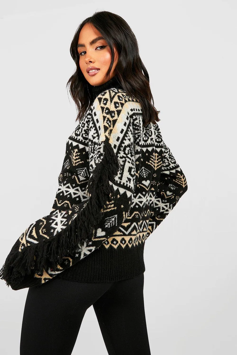 Jumpers & Cardigans | Fairisle Knitted Jumper With Fringing | boohoo