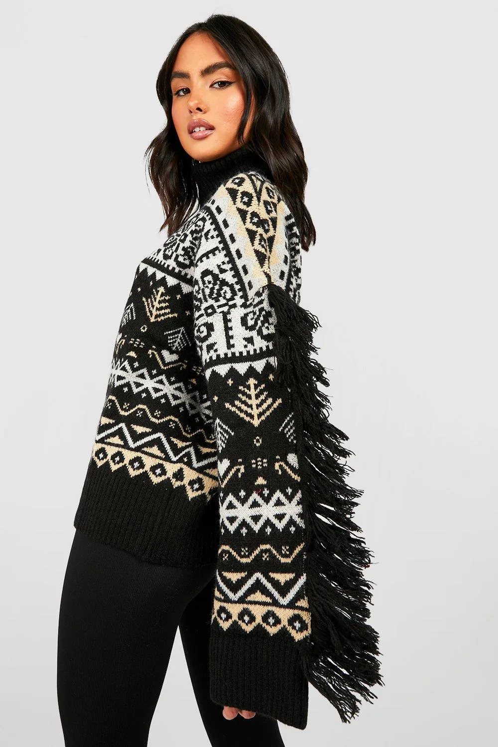 Jumpers & Cardigans | Fairisle Knitted Jumper With Fringing | boohoo