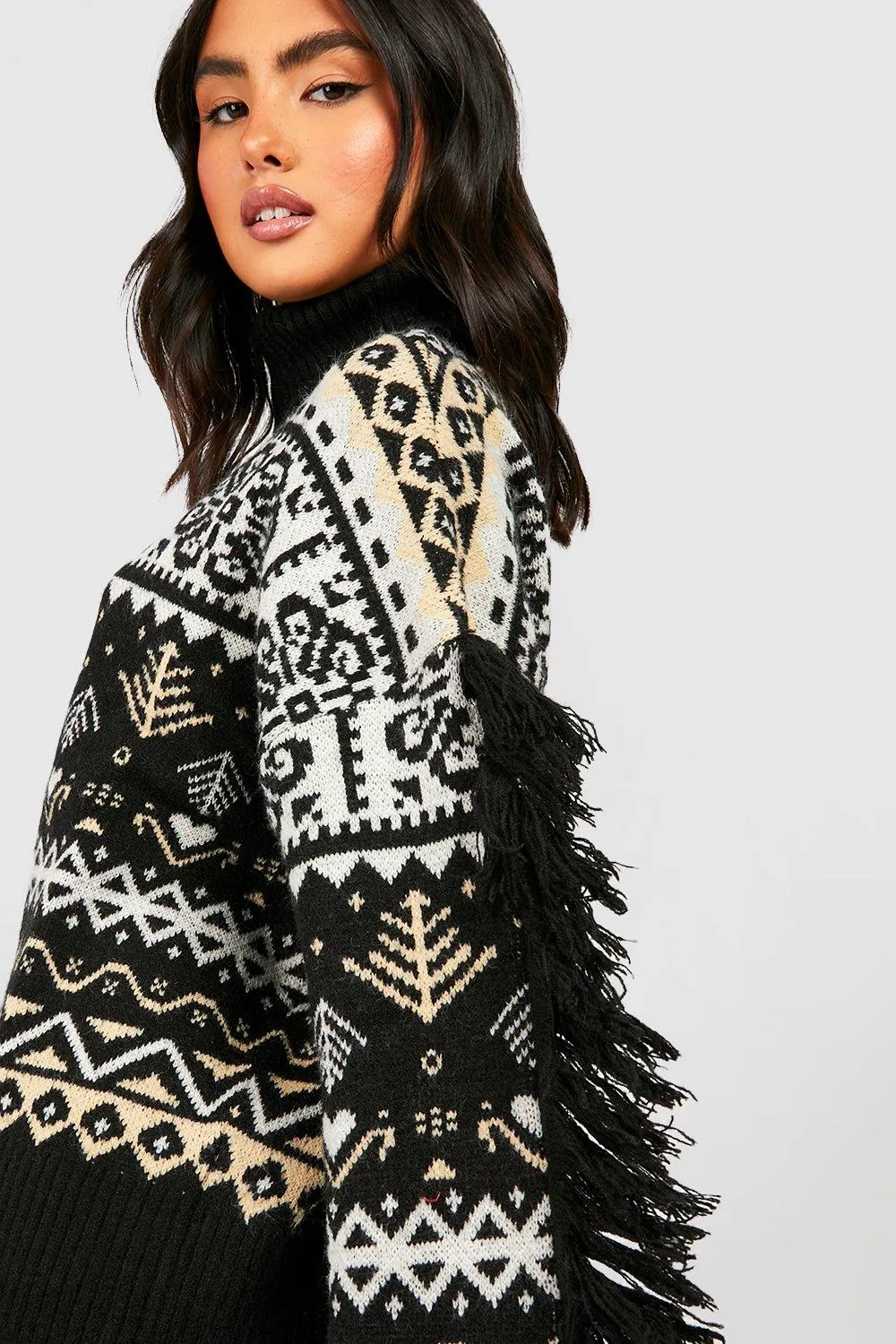 Jumpers & Cardigans | Fairisle Knitted Jumper With Fringing | boohoo