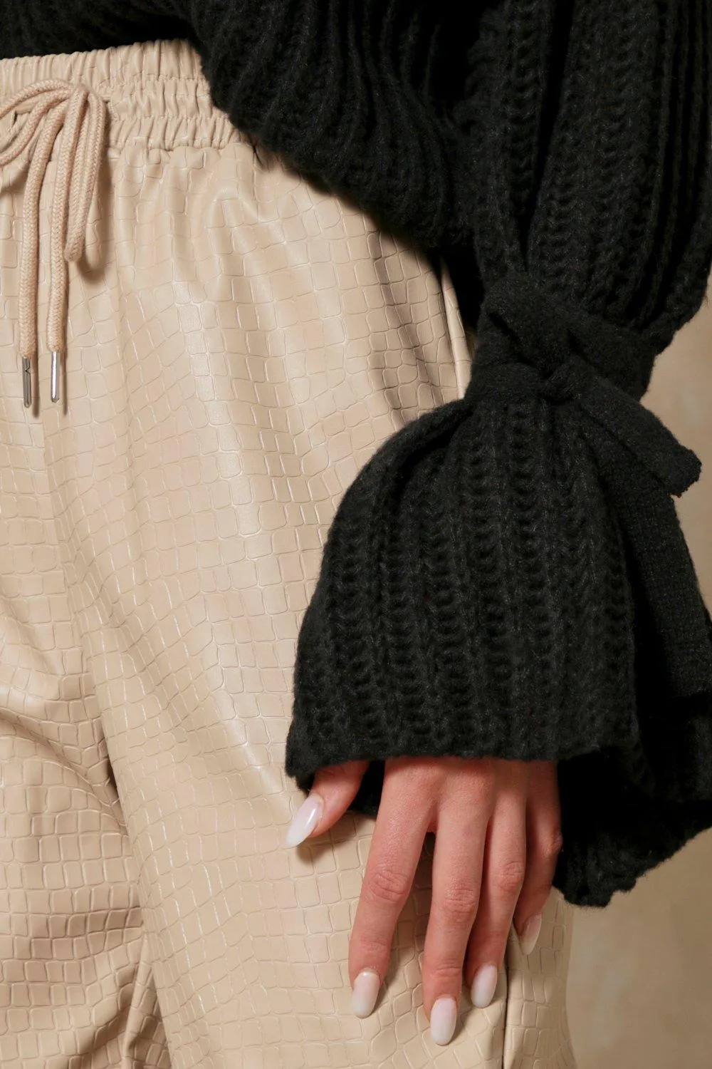 Jumpers & Cardigans | Oversized Tie Sleeve Rib Knit Jumper | MissPap