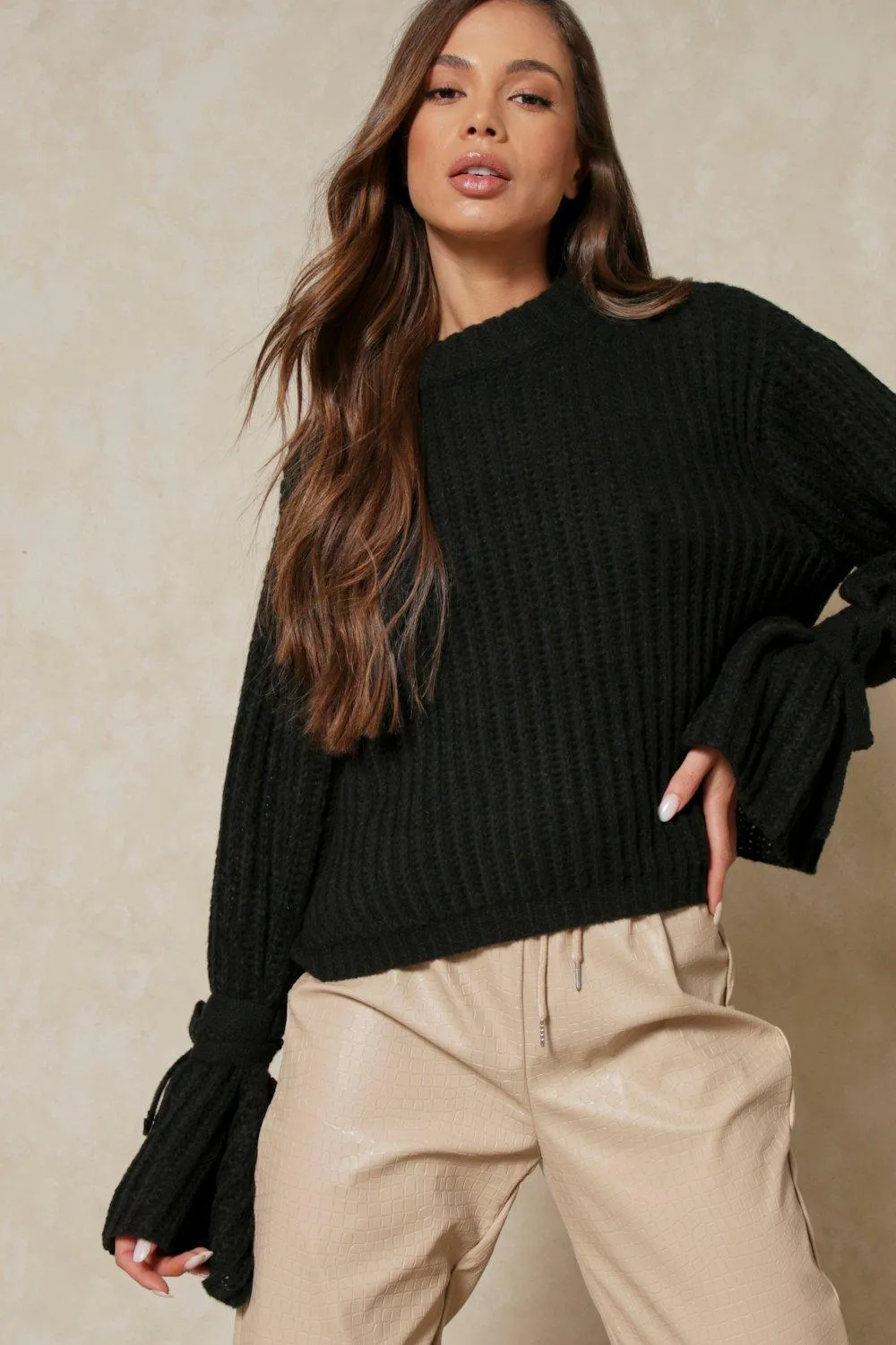 Jumpers & Cardigans | Oversized Tie Sleeve Rib Knit Jumper | MissPap