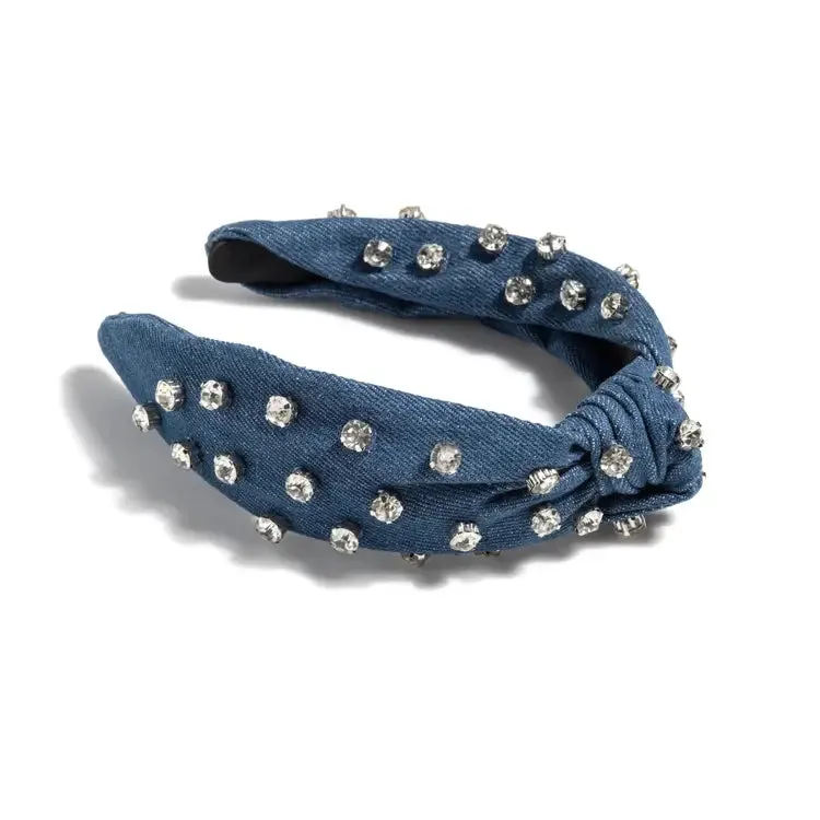 Knotted Embellished Headband  - Denim