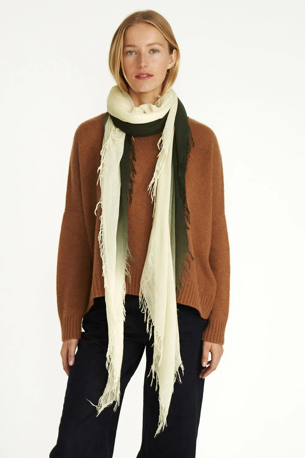 Kombu Green Dip-Dyed Cashmere and Silk Scarf