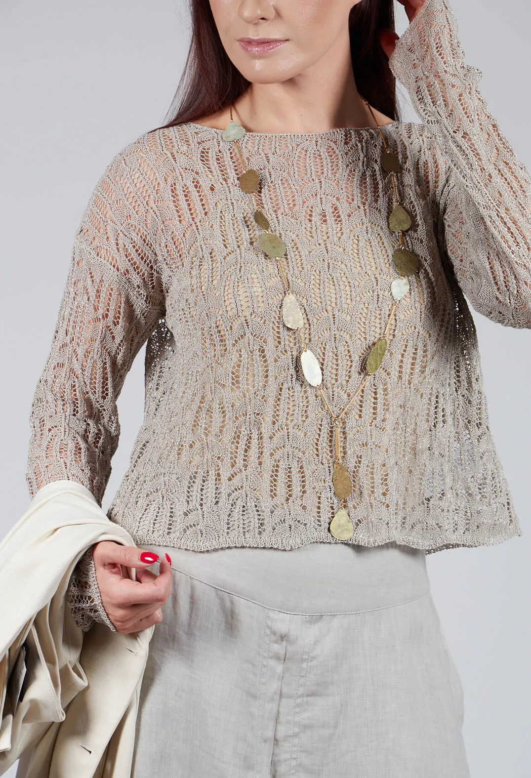 Lace Round-Neck Jumper in Mastic