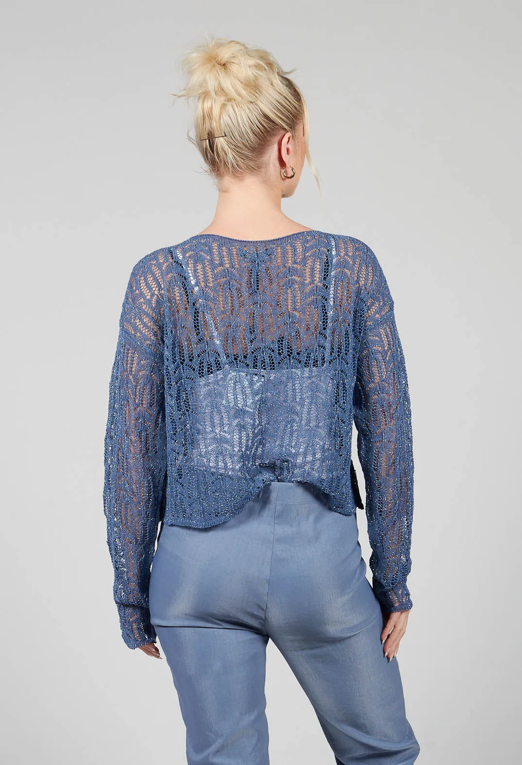 Lace Round-Neck Jumper in Steel Blue