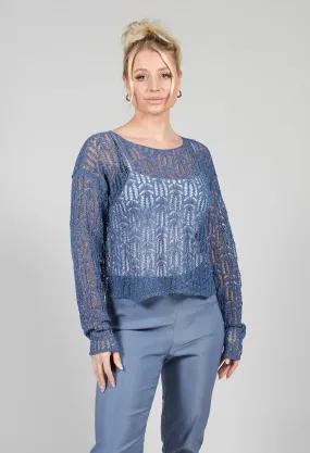 Lace Round-Neck Jumper in Steel Blue