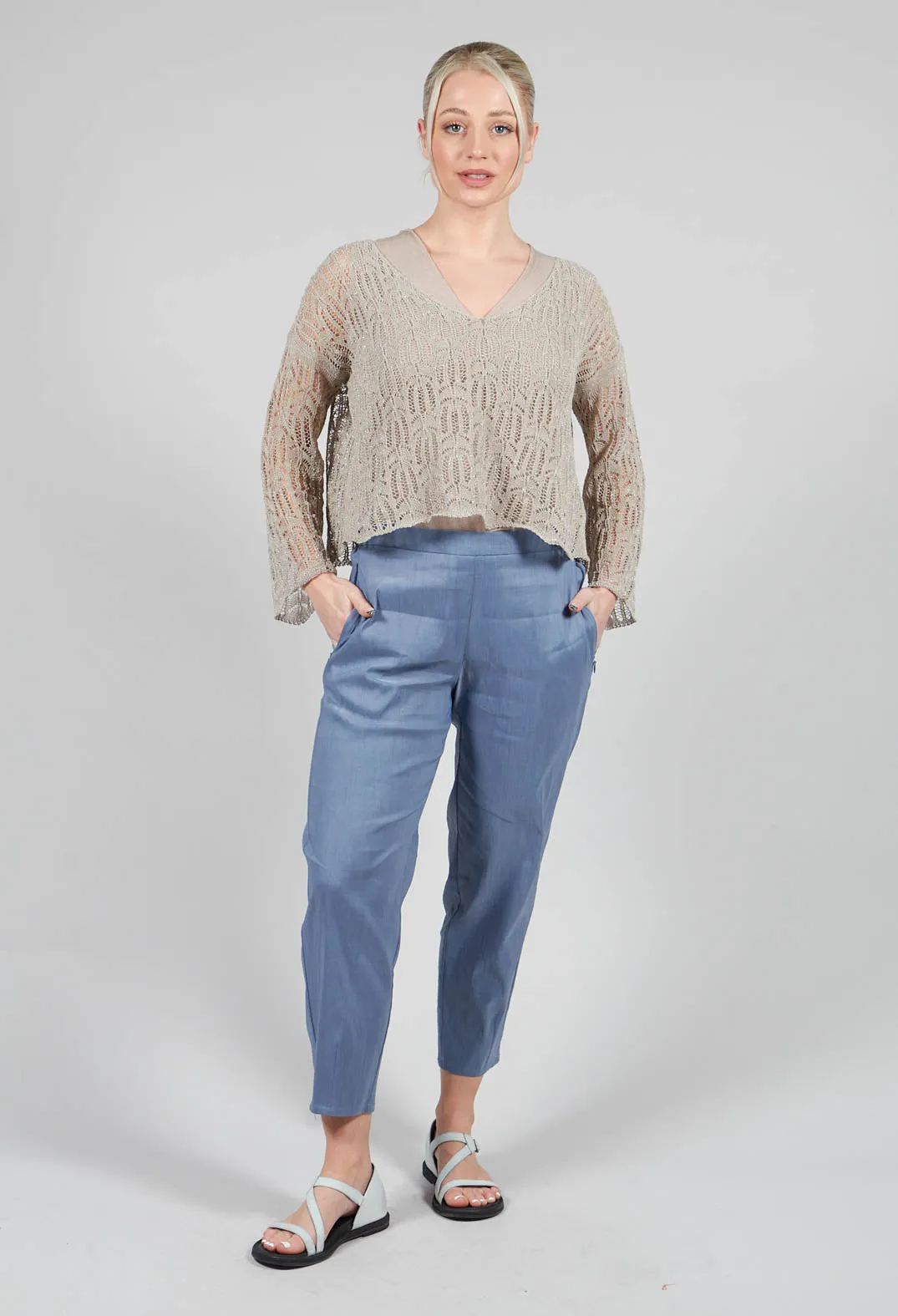 Lace V-Neck Jumper in Mastic