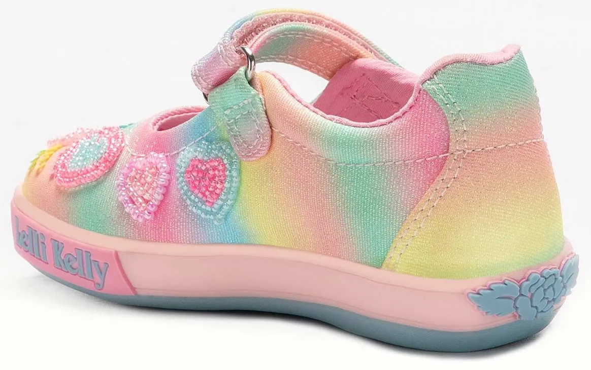 Lelli Kelly LK 2041 Nadia Rainbow Hearts Multi Glitter Sparkle Dolly Shoes