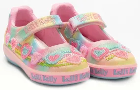 Lelli Kelly LK 2041 Nadia Rainbow Hearts Multi Glitter Sparkle Dolly Shoes