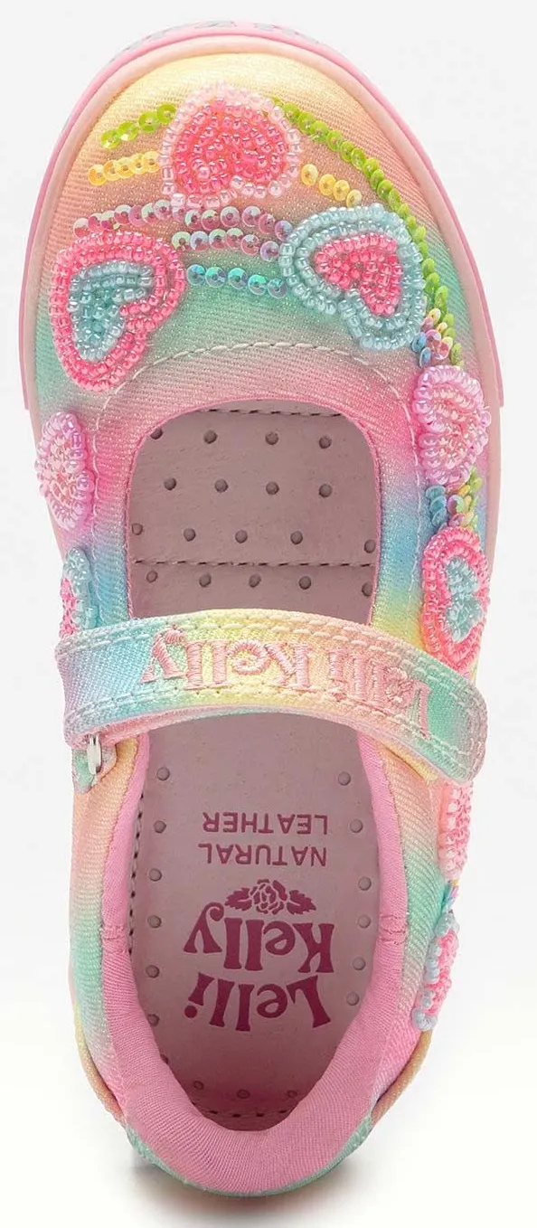 Lelli Kelly LK 2041 Nadia Rainbow Hearts Multi Glitter Sparkle Dolly Shoes