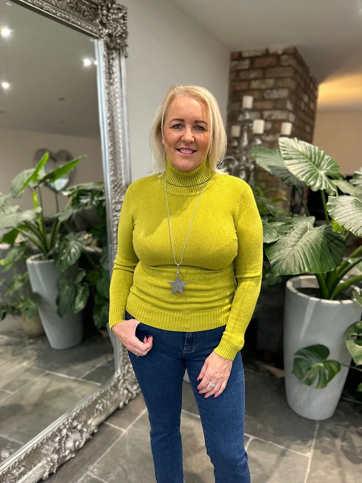 Lime Roll Neck Jumper Sonia