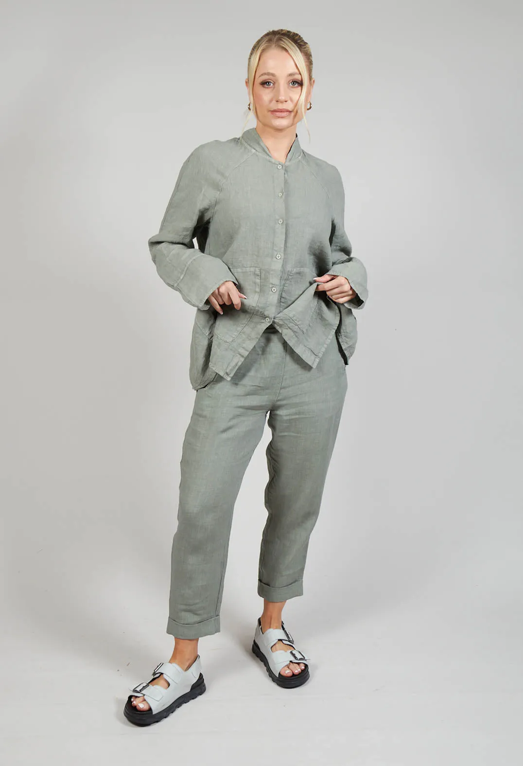 Linen Geisha Trousers in Eucalyptus