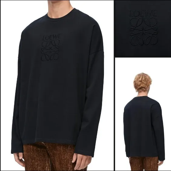 LOEWE  |Crew Neck Long Sleeves Plain Cotton Long Sleeve T-shirt