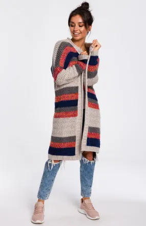 Long multicolour beige cardigan