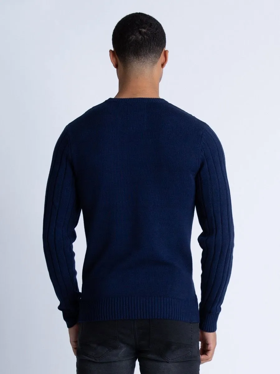 Luke 1977 Modern Crew Neck Jumpers Navy Blue