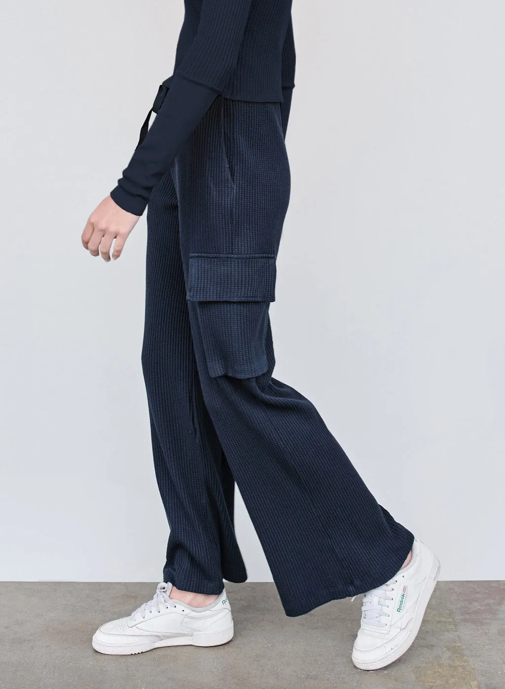 Luxe Thermal Drawstring Cargo Pant in New Navy