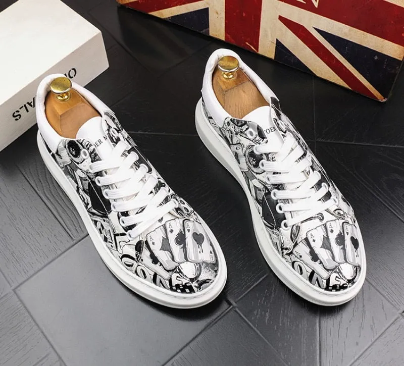 Luxury Genuine Leather Printed Pattern Flat Casual Shoes for Men