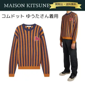 MAISON KITSUNE  |Crew Neck Pullovers Stripes Long Sleeves Logo Designers Tops