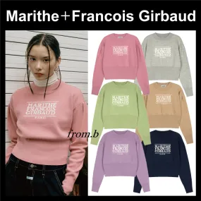 Marithe + Francois Girbaud  |Crew Neck Casual Style Nylon Rib Street Style Long Sleeves