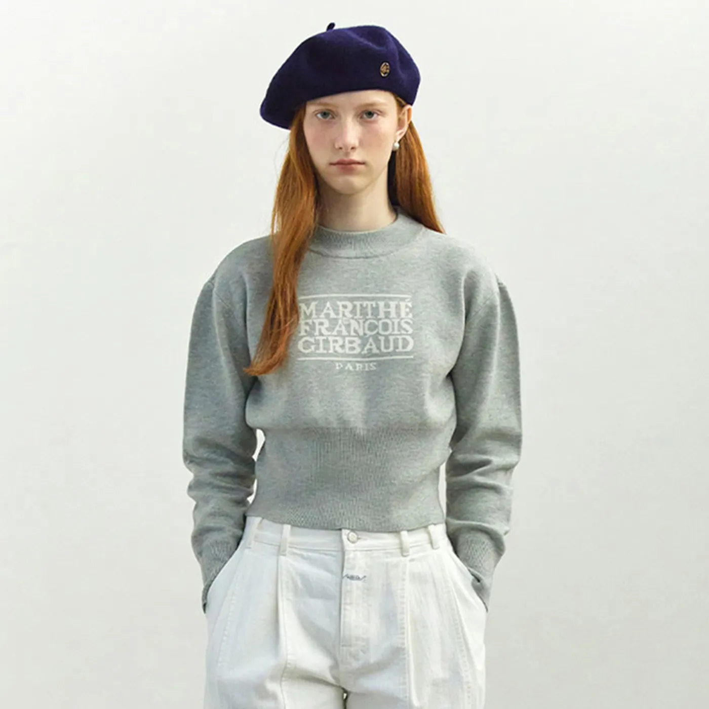 Marithe + Francois Girbaud  |Crew Neck Casual Style Nylon Rib Street Style Long Sleeves