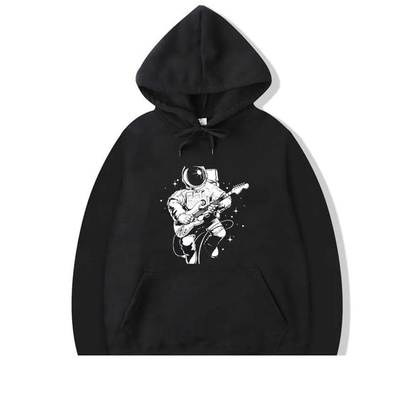 Men's Casual Winter Cotton Astronaut Plays Guitar O-neck Hoodies