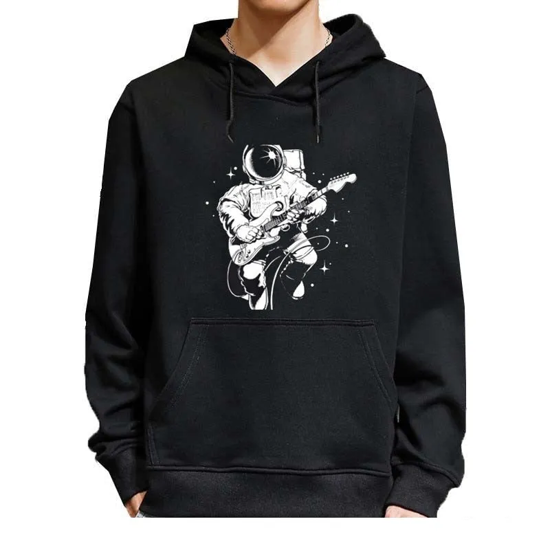 Men's Casual Winter Cotton Astronaut Plays Guitar O-neck Hoodies