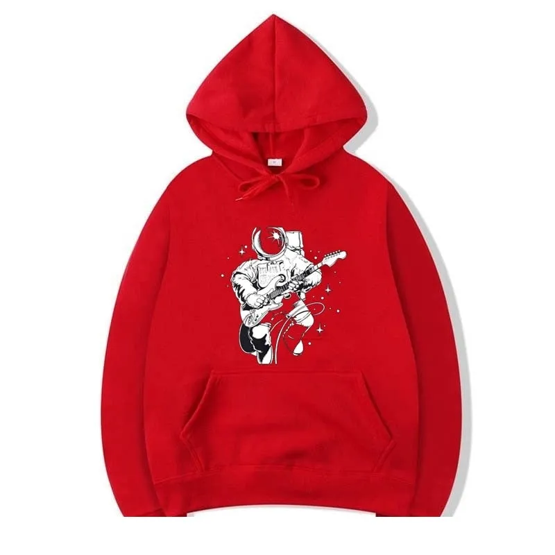 Men's Casual Winter Cotton Astronaut Plays Guitar O-neck Hoodies